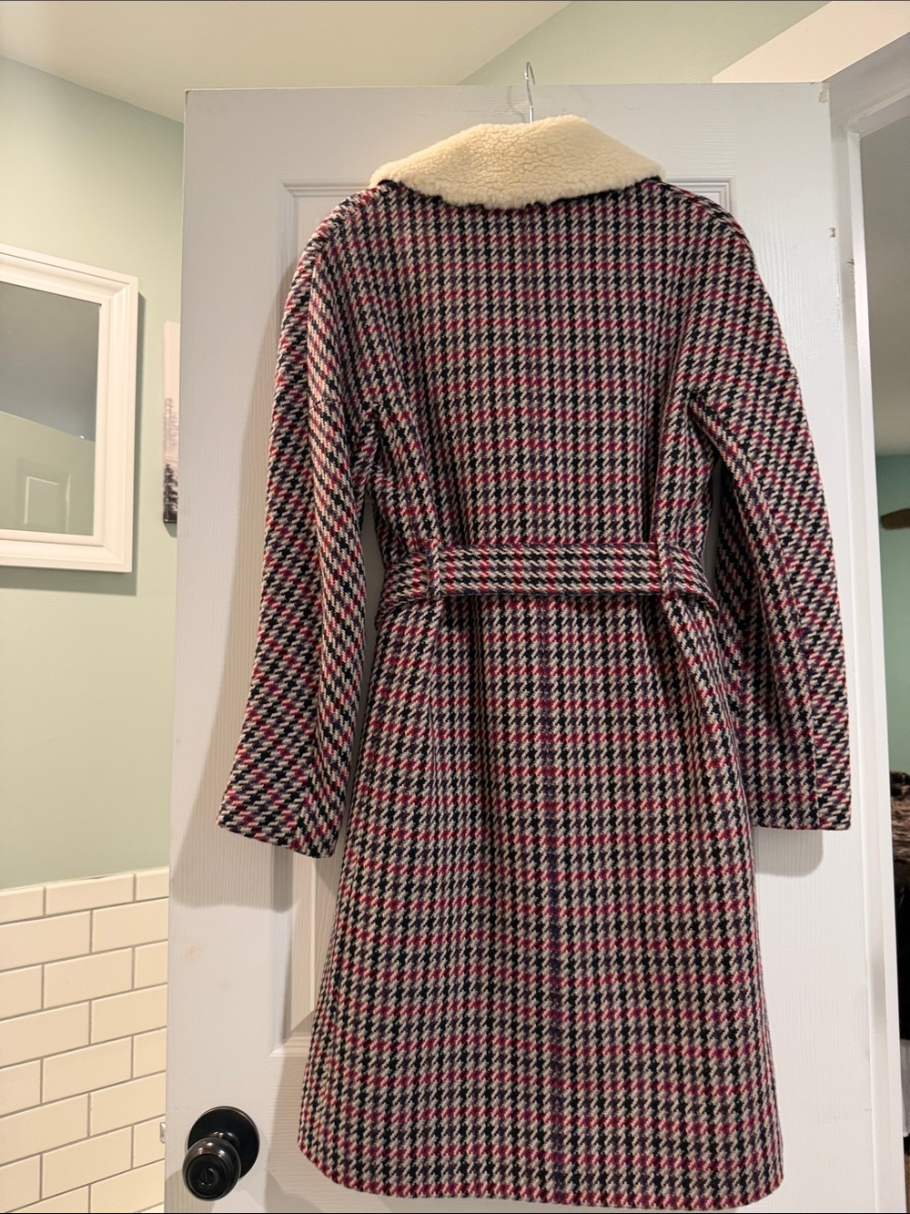 LK Bennett-London , Mali Coat Red and Black Wool with Cream Collar - Picture 12 of 16